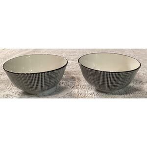 2 Royal Norfolk Black and White Dashed Pattern Stoneware Soup Cereal Bowls 6"